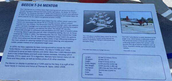 BEECH T-34 MENTOR MEMORIAL AIRCRAFT PLAQUE