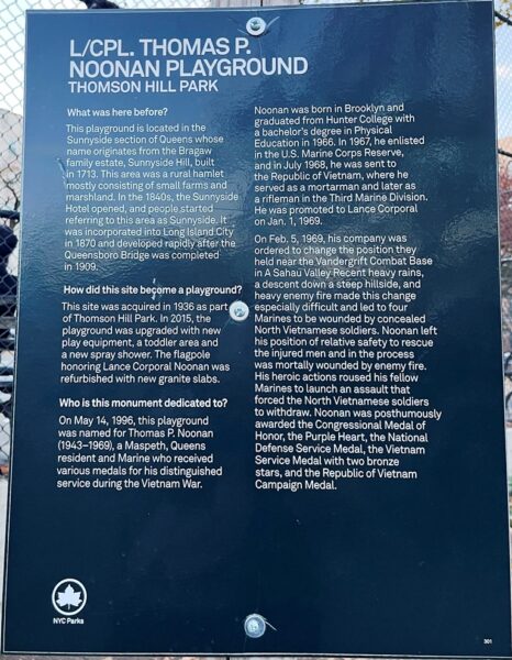 L/CPL THOMAS P. NOON PLAYGROUND MEMORIAL PLAQUE