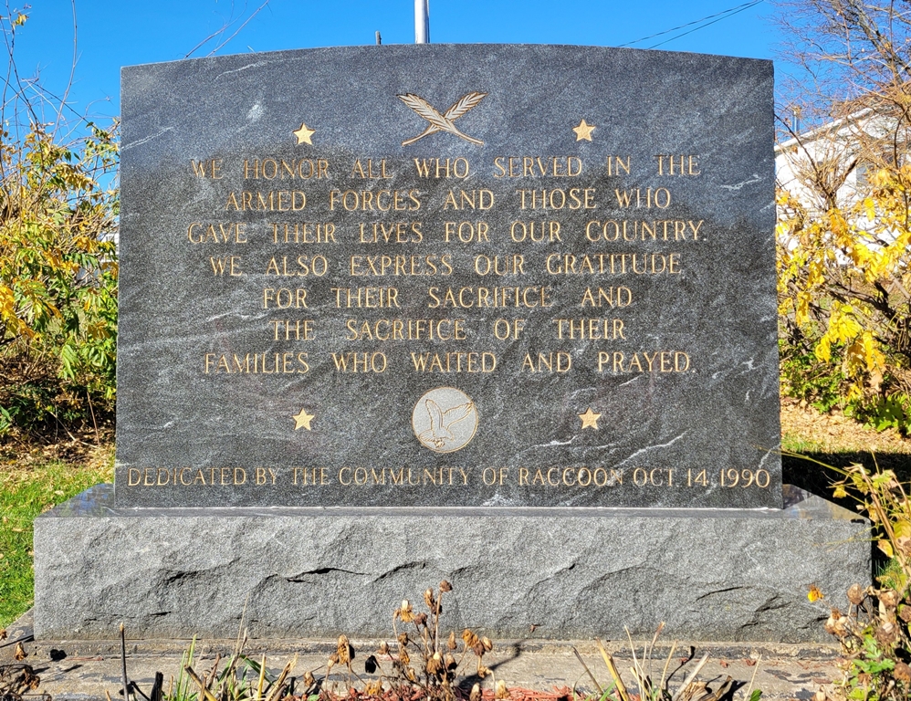 THE COMMUNITY OF RACCOON VETERANS MEMORIAL CLOSE-UP