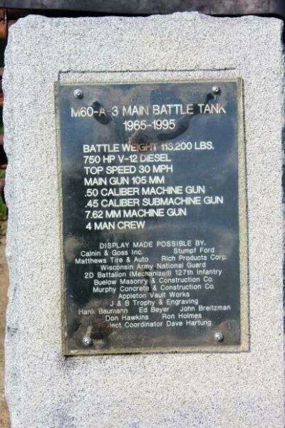M60-A 3 MAIN BATTLE TANK MEMORIAL PLAQUE