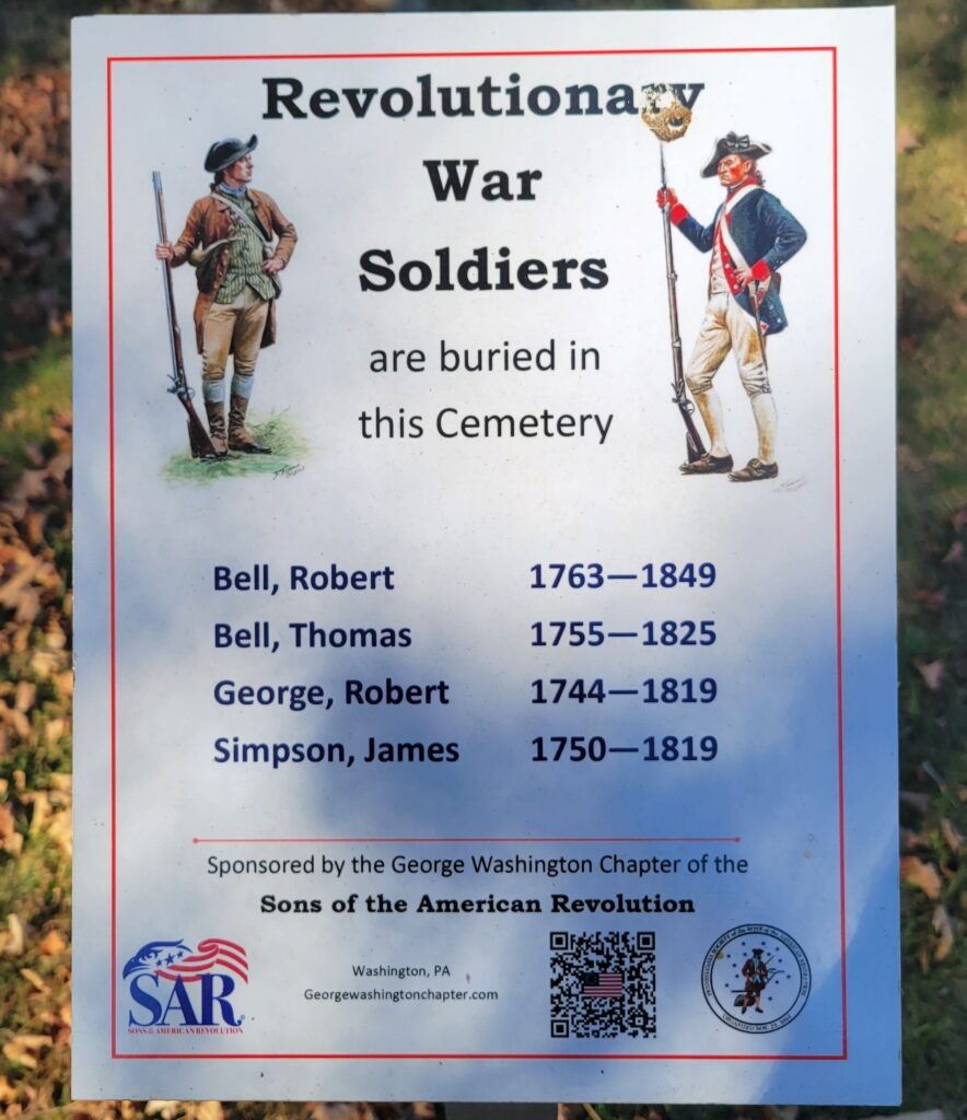REVOLUTIONARY WAR SOLDIERS BURIED IN MILLERS RUN PRESBYTERIAN CHURCH CEMETERY MEMORIAL PLAQUE