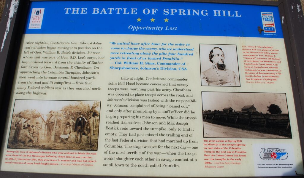 THE BATTLE OF SPRING HILL OPPORTUNITY LOSS MEMORIAL PANEL II
