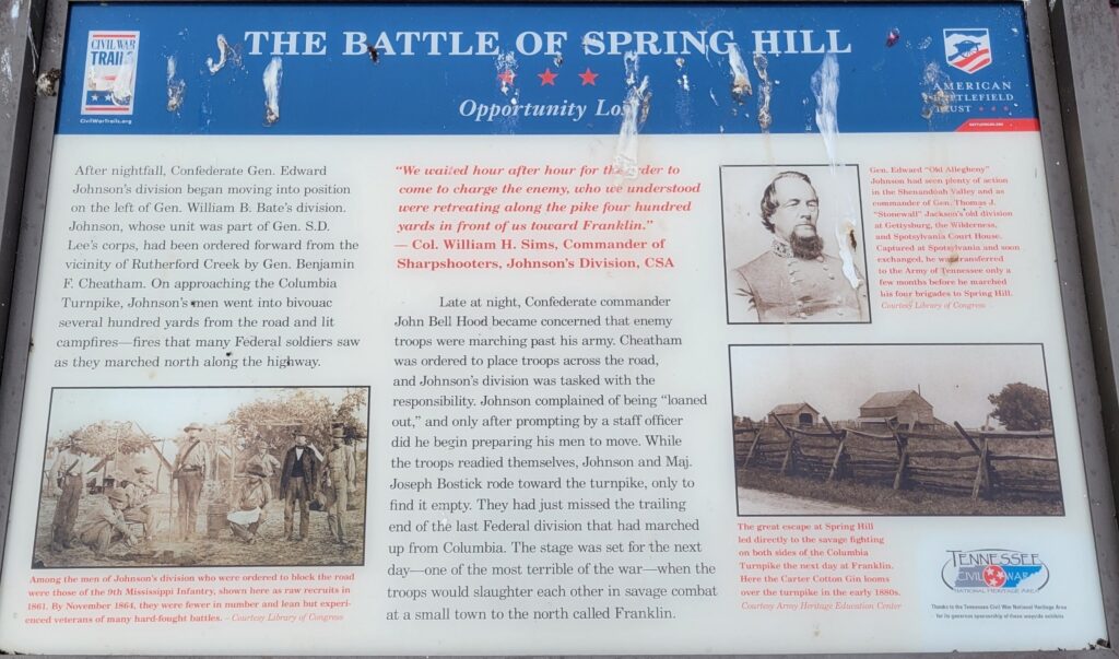 THE BATTLE OF SPRING HILL OPPORTUNITY LOSS MEMORIAL PANEL