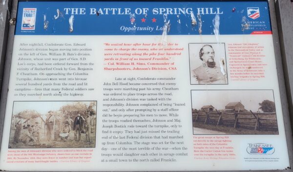 THE BATTLE OF SPRING HILL OPPORTUNITY LOSS MEMORIAL PANEL