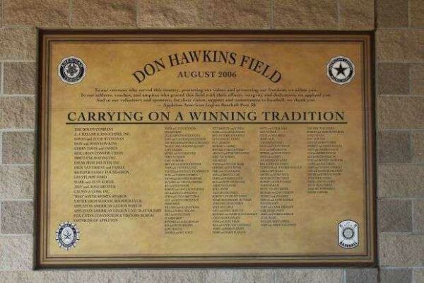 DON HAWKINS FIELD MEMORIAL PLAQUE