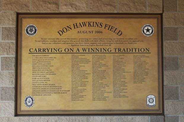 DON HAWKINS FIELD MEMORIAL PLAQUE