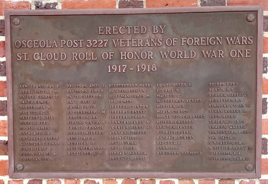 ST. CLOUD ROLL OF HONOR WORLD WAR ONE MEMORIAL PLAQUE