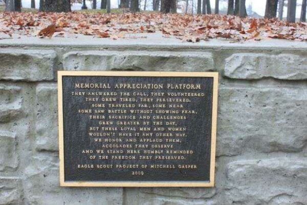 WAR MEMORIAL APPRECIATION PLATFORM PLAQUE