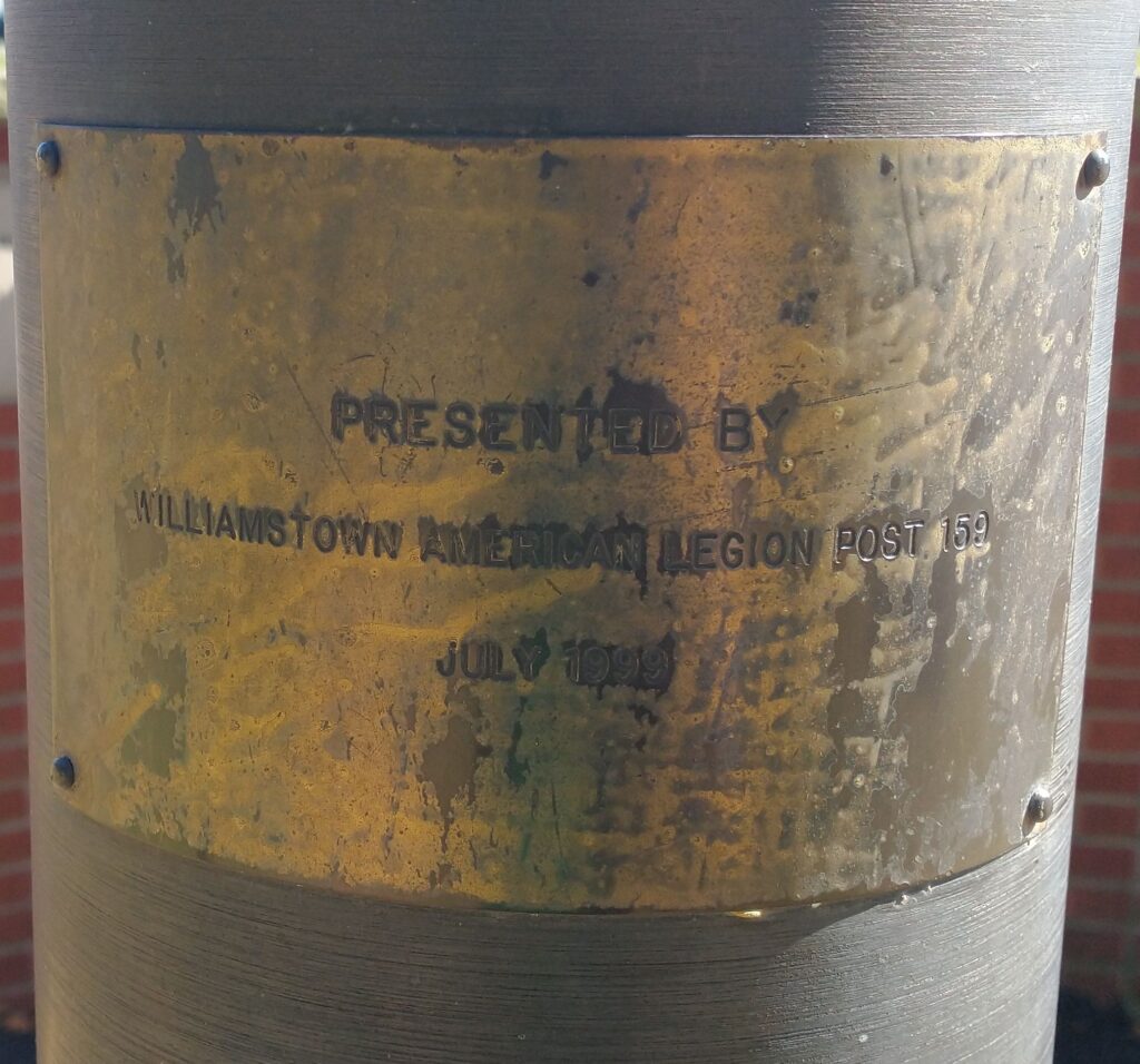 WILLIAMSTOWN AREA VETERANS MEMORIAL FLAGPOLE PLAQUE