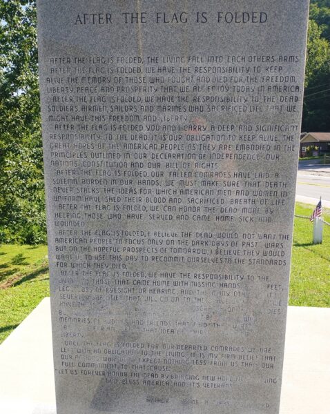 AFTER THE FLAG IS FOLDED WAR MEMORIAL FRONT