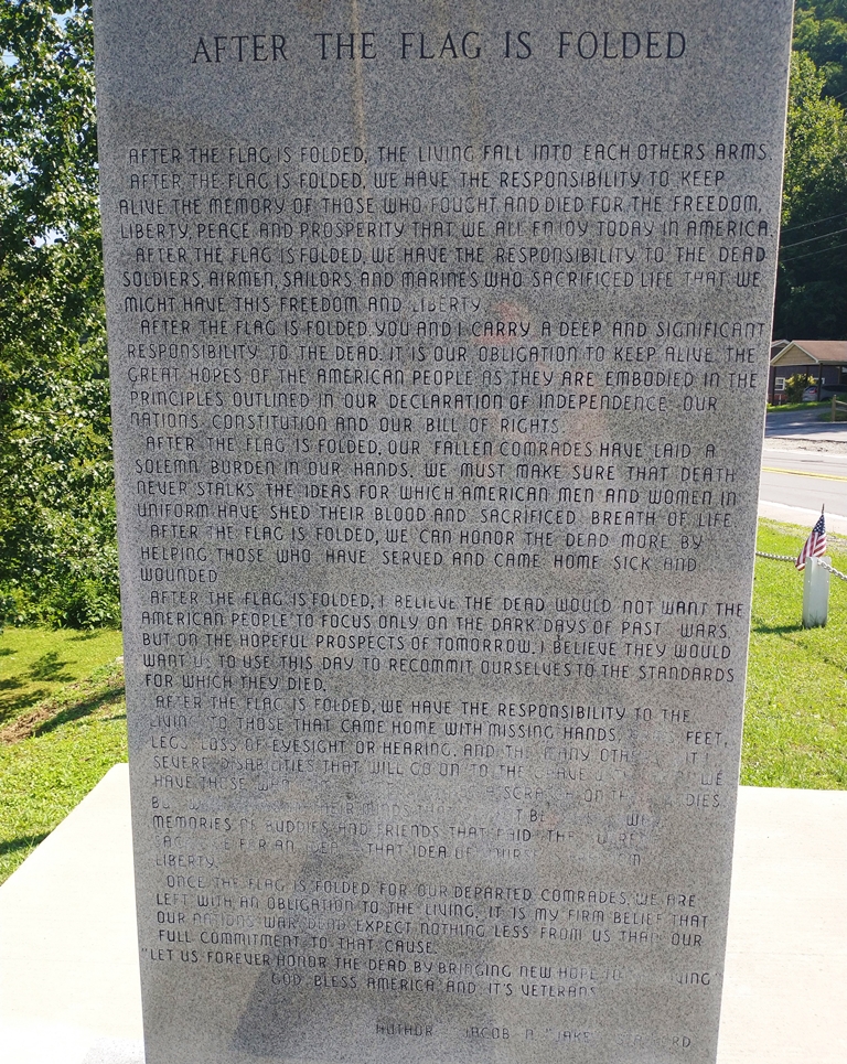 AFTER THE FLAG IS FOLDED WAR MEMORIAL FRONT