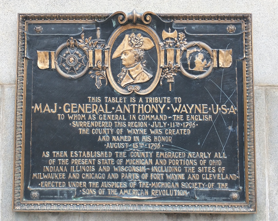 MAJ. GENERAL ANTHONY WAYNE U.S.A. WAR MEMORIAL PLAQUE