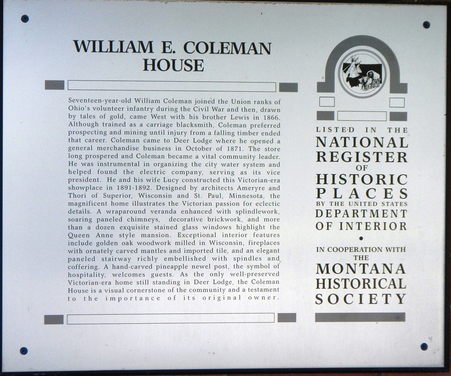 WILLIAM E. COLEMAN HOUSE MEMORIAL PLAQUE