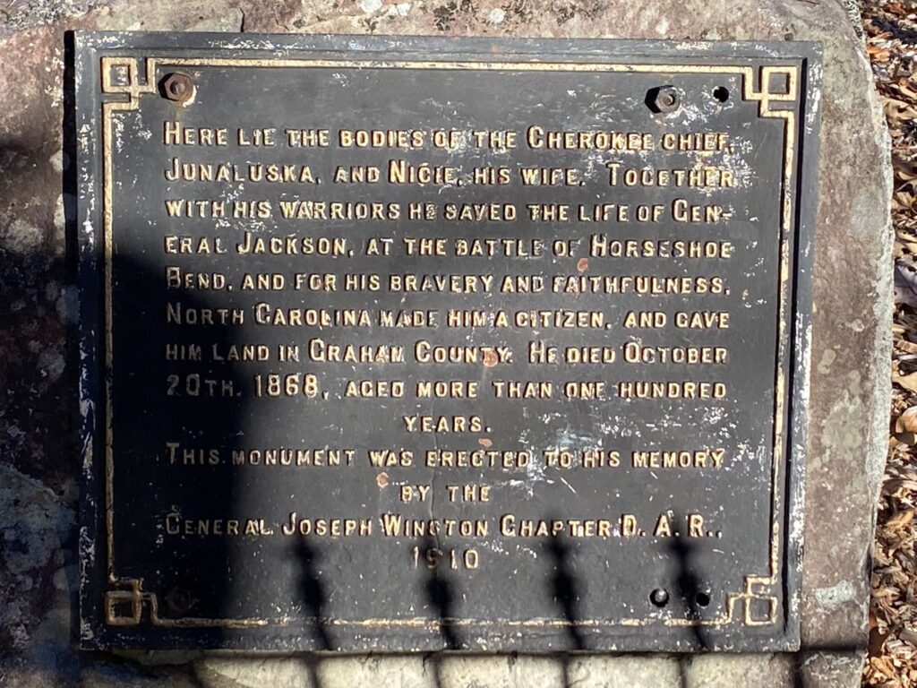CHEROKEE CHIEF JUNALUSKA DAR MEMORIAL PLAQUE