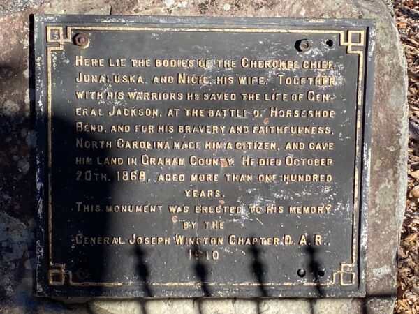 CHEROKEE CHIEF JUNALUSKA DAR MEMORIAL PLAQUE
