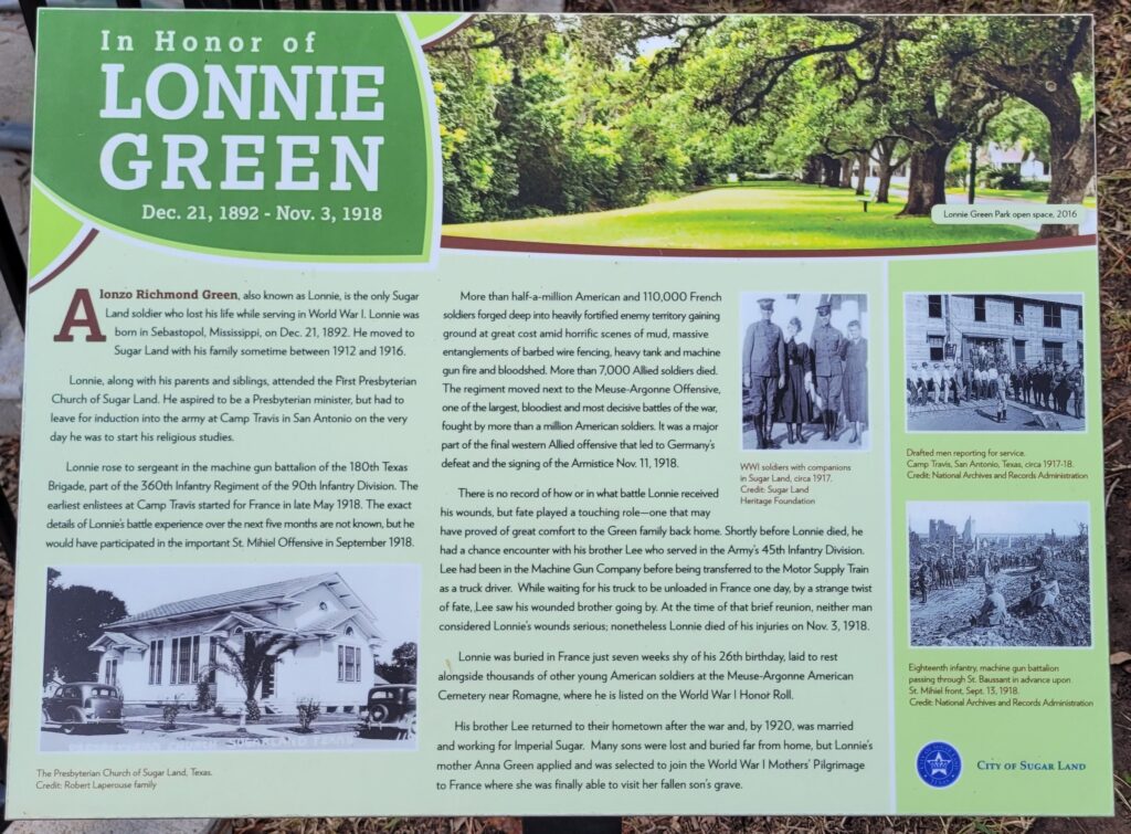 IN HONOR OF LONNIE GREEN WAR MEMORIAL PLAQUE