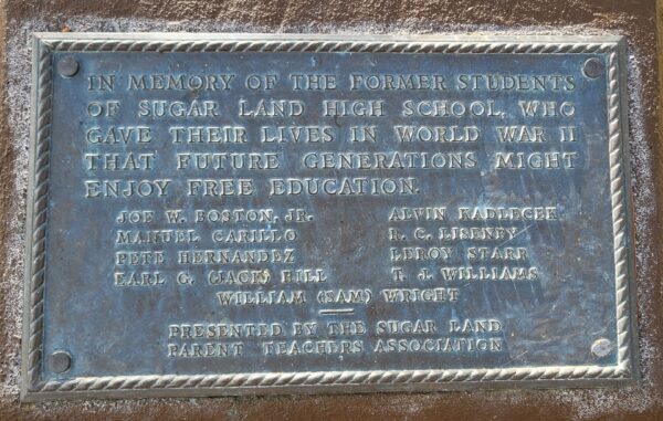 SUGAR LAND HIGH SCHOOL WORLD WAR II MEMORIAL