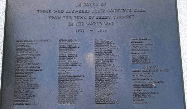 TOWN OF DERBY, VERMONT WORLD WAR MEMORIAL PLAQUE