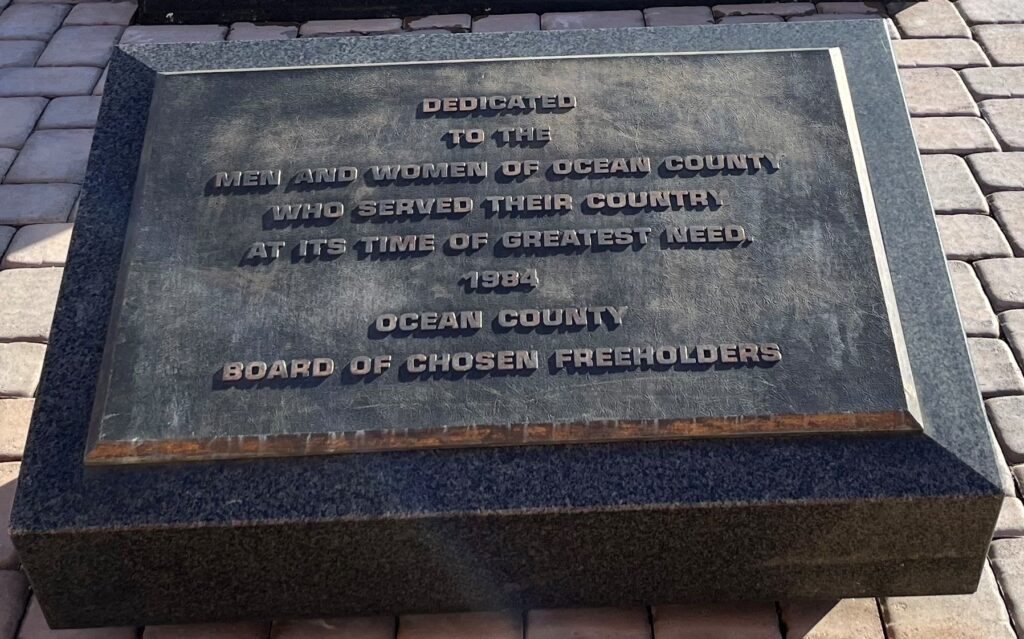 OCEAN COUNTY WAR VETERANS MEMORIAL PLAQUE B