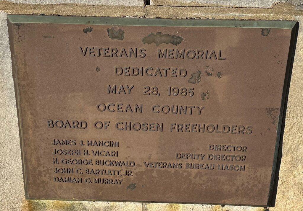 OCEAN COUNTY WAR VETERANS MEMORIAL PLAQUE A