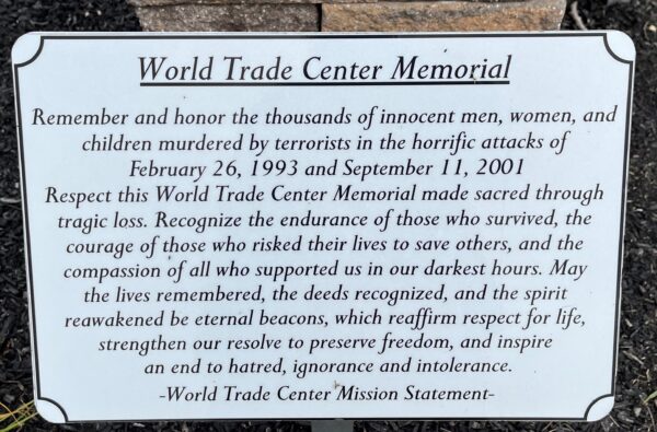 WORLD TRADE CENTER MEMORIAL PLAQUE A