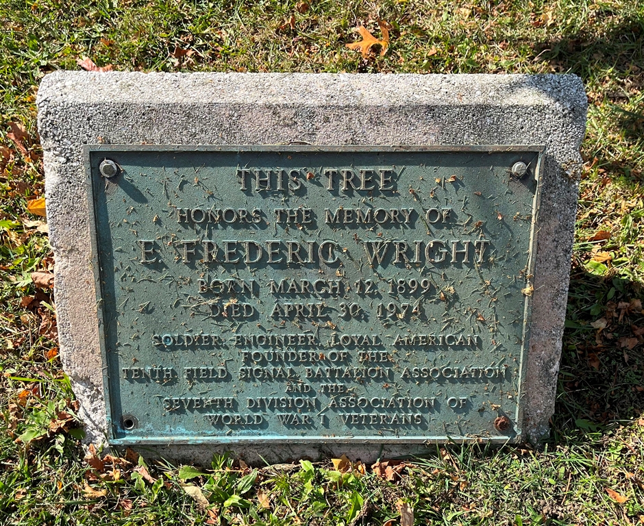E. FREDERIC WRIGHT WAR MEMORIAL TREE PLAQUE