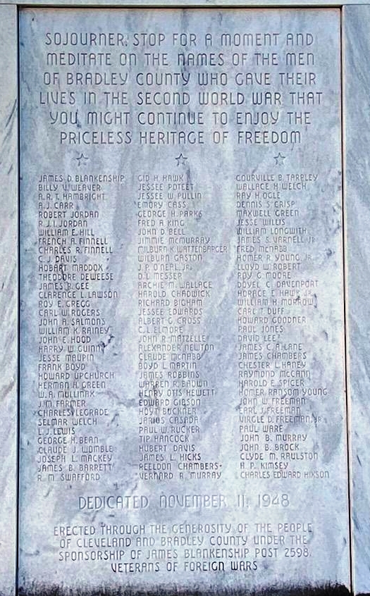 BRADLEY COUNTY WORLD WAR II MEMORIAL CLOSE-UP