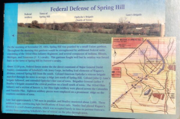 FEDERAL DEFENSE OF SPRING HILL WAR MEMORIAL PANEL