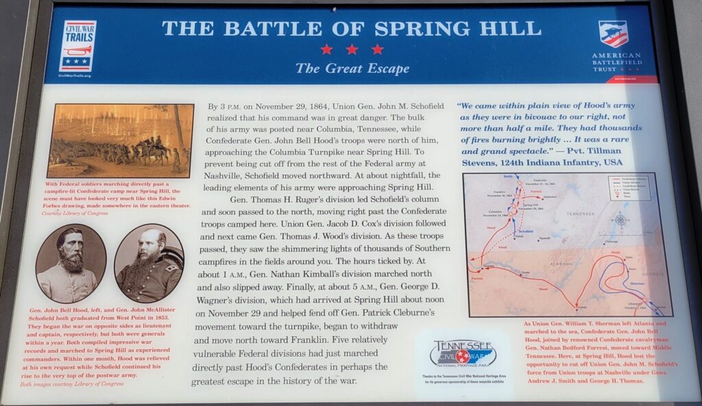 THE BATTLE OF SPRING HILL THE GREAT ESCAPE WAR MEMORIAL PANEL