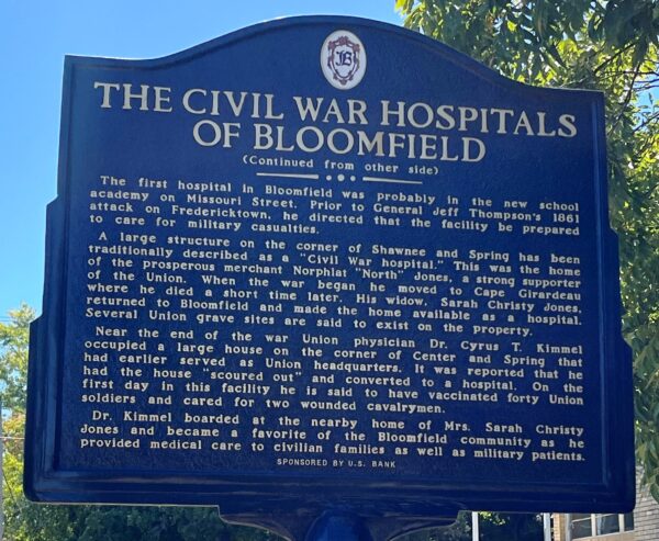 THE CIVIL WAR HOSPITAL OF BLOOMFIELD MEMORIAL MARKER BACK