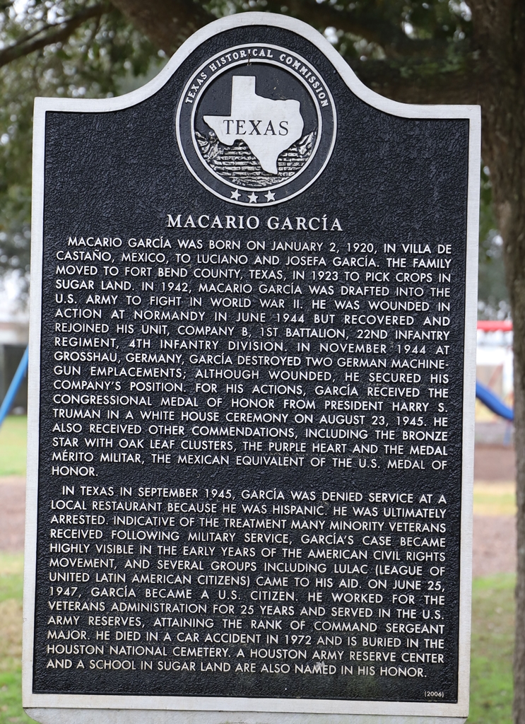MACARIO GARCIA MEDAL OF HONOR WAR MEMORIAL MARKER