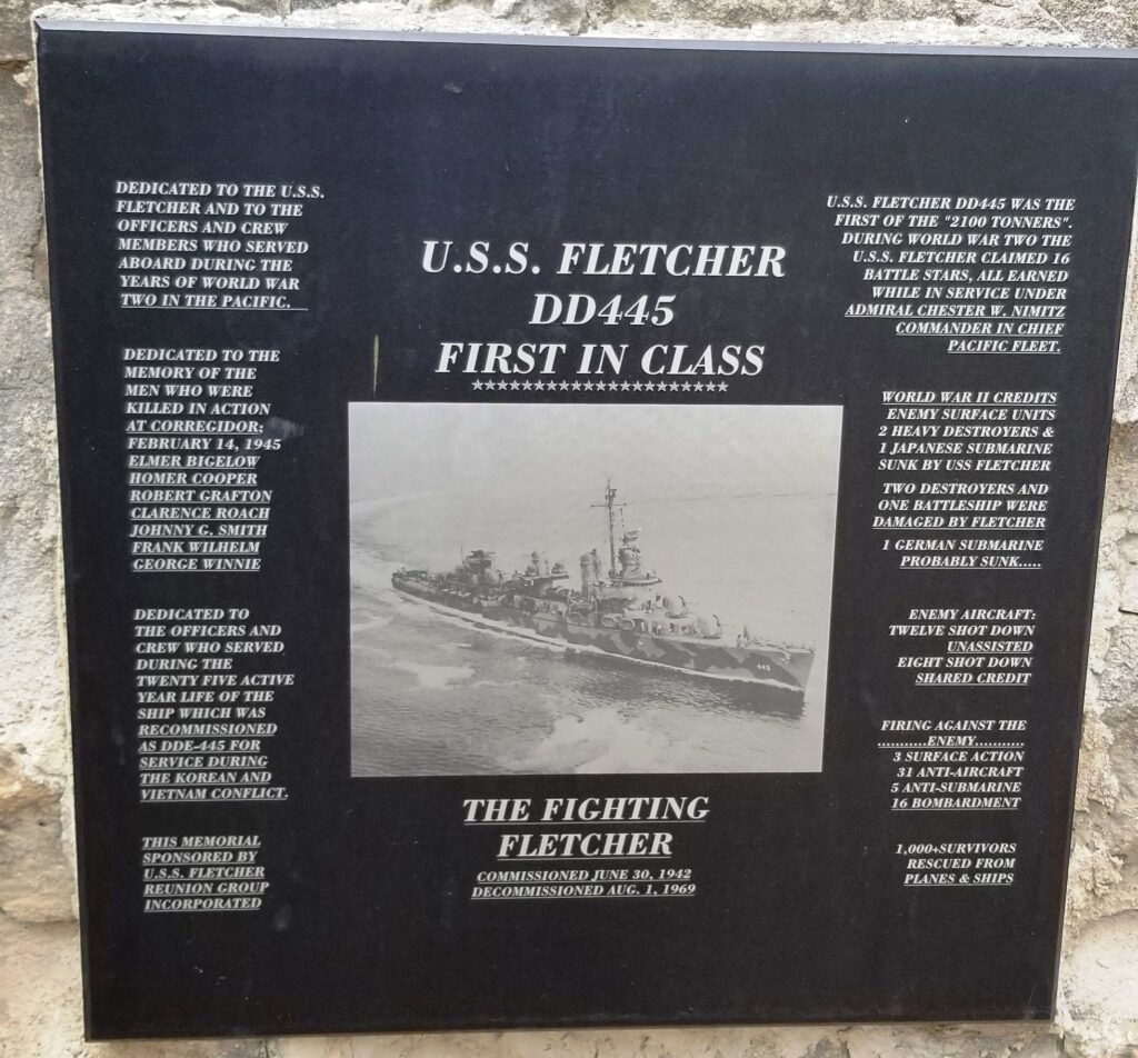 U.S.S. FLETCHER DD445 WAR MEMORIAL PLAQUE