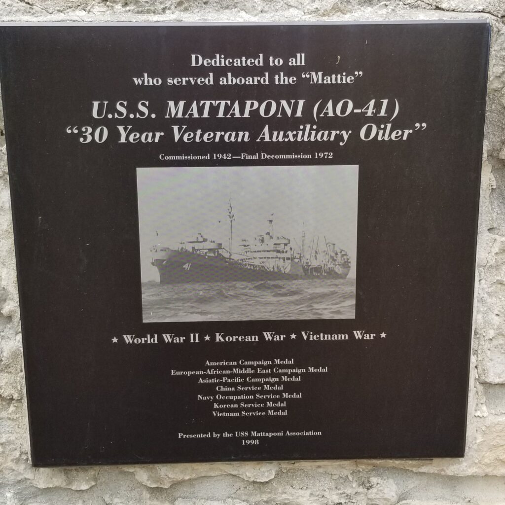 U.S.S. MATTAPONI (AO-41) WAR MEMORIAL PLAQUE