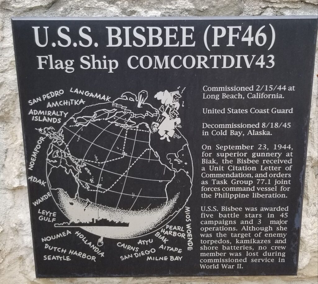 U.S.S. BISBEE (PF46) WAR MEMORIAL PLAQUE