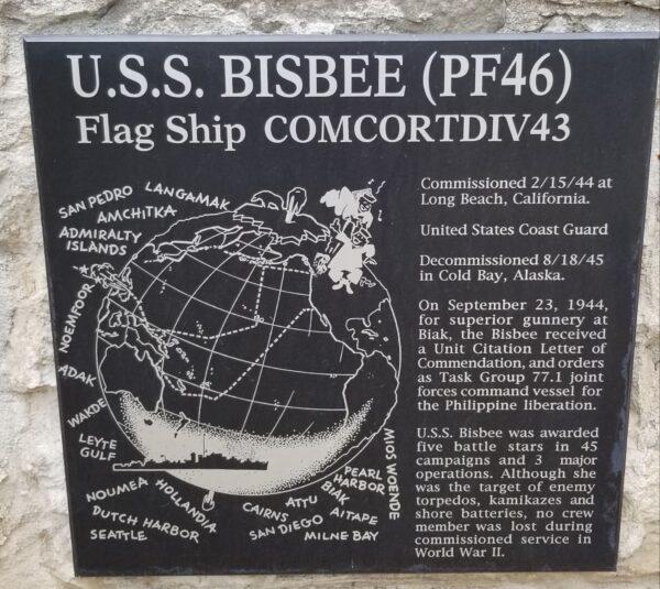 U.S.S. BISBEE (PF46) WAR MEMORIAL PLAQUE