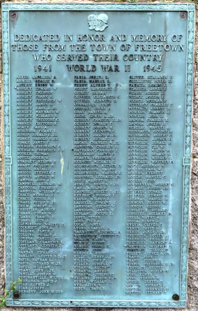 FREETOWN WORLD WAR II MEMORIAL PLAQUE