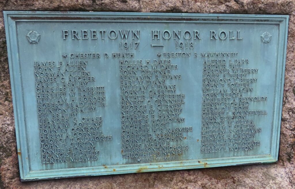 FREETOWN HONOR ROLL WORLD WAR MEMORIAL PLAQUE