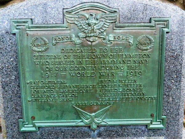 TOWN OF PLYMPTON WORLD WAR MEMORIAL PLAQUE