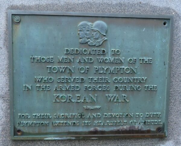 TOWN OF PLYMPTON KOREAN WAR MEMORIAL GAZEBO PLAQUE