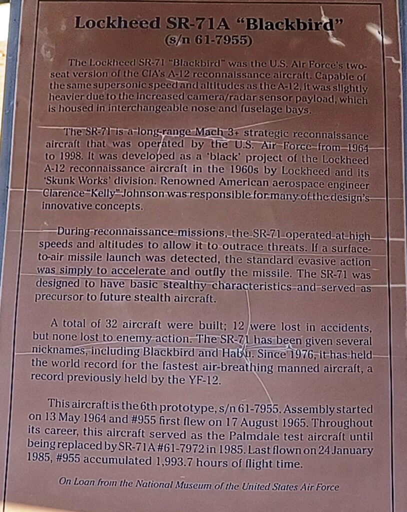 EDWARDS AFB LOCKHEED SR-71A “BLACKBIRD” MEMORIAL AIRCRAFT PLAQUE