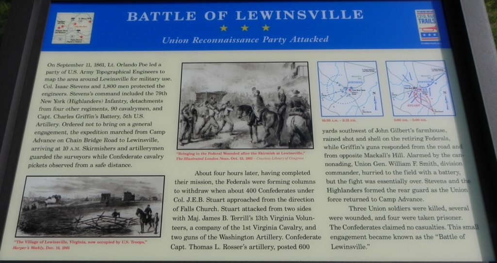 BATTLE OF LEWINSVILLE UNION RECONNAISSANCE WAR MEMORIAL PANEL