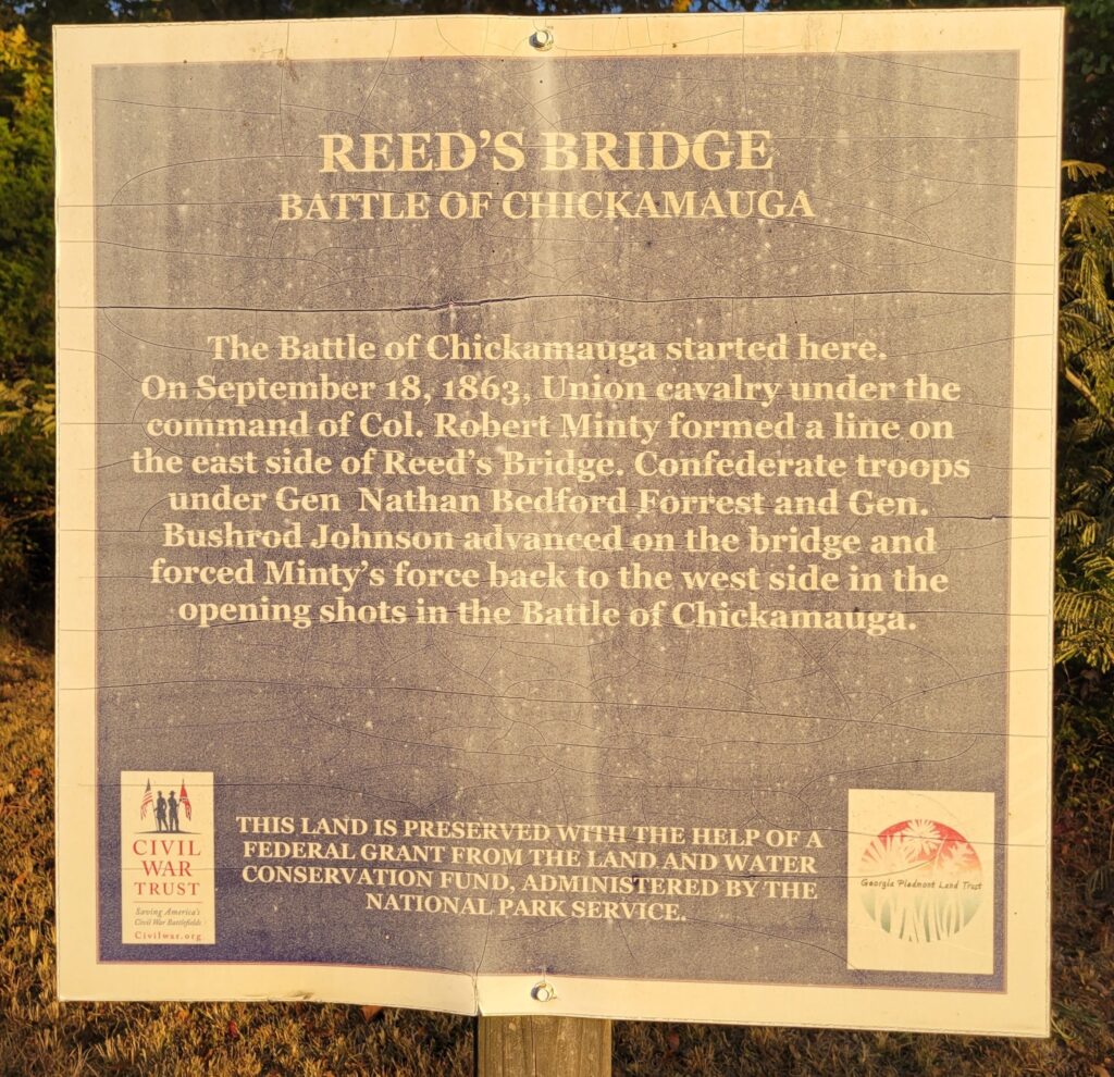 REED’S BRIDGE BATTLE OF CHICKAMAUGA WAR MEMORIOAL PLAQUE