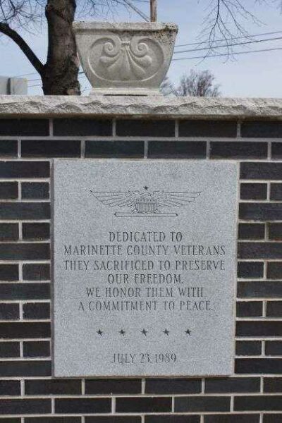 MARINETTE COUNTY VETERANS MEMORIAL PLAQUE