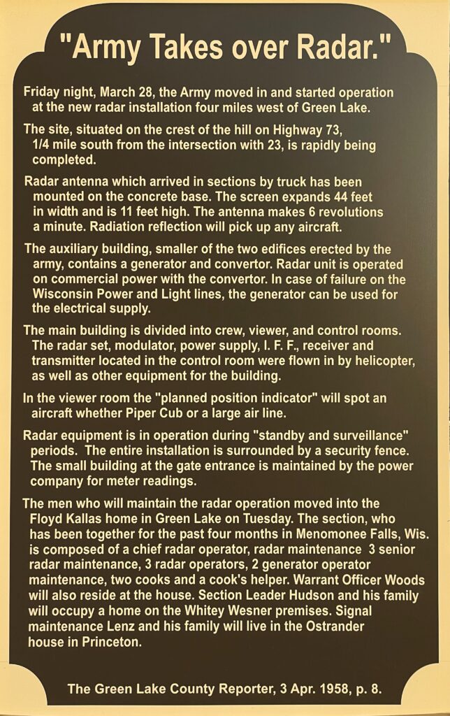 “ARMY TAKES OVER RADAR” MEMORIAL MARKER