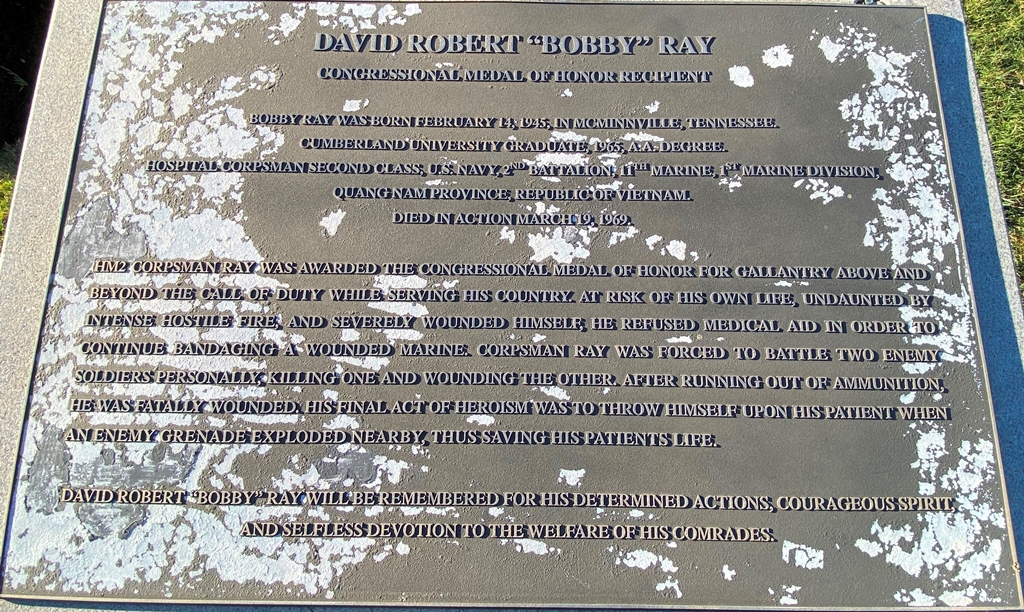 DAVID ROBERT “BOBBY” RAY MEDAL OF HONOR WAR MEMORIAL PLAQUE