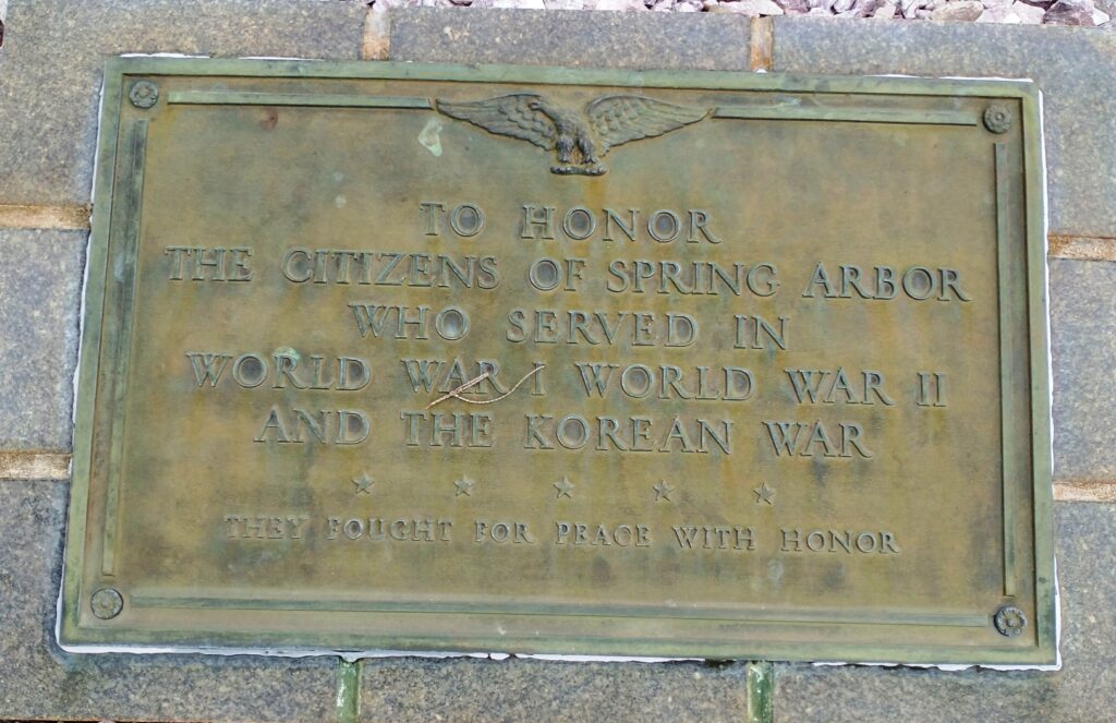 SPRING ARBOR WAR VETERANS MEMORIAL PLAQUE