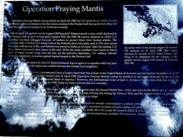 OPERATION PRAYING MANTIS MEMORIAL PLAQUE