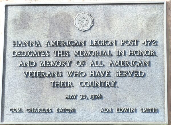 HANNA AMERICAN LEGION POST 472 ALL AMERICAN VETERANS MEMORIAL PLAQUE