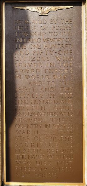 CITIZENS OF PERRY TWP. WAR VETERANS MEMORIAL PALQUE A