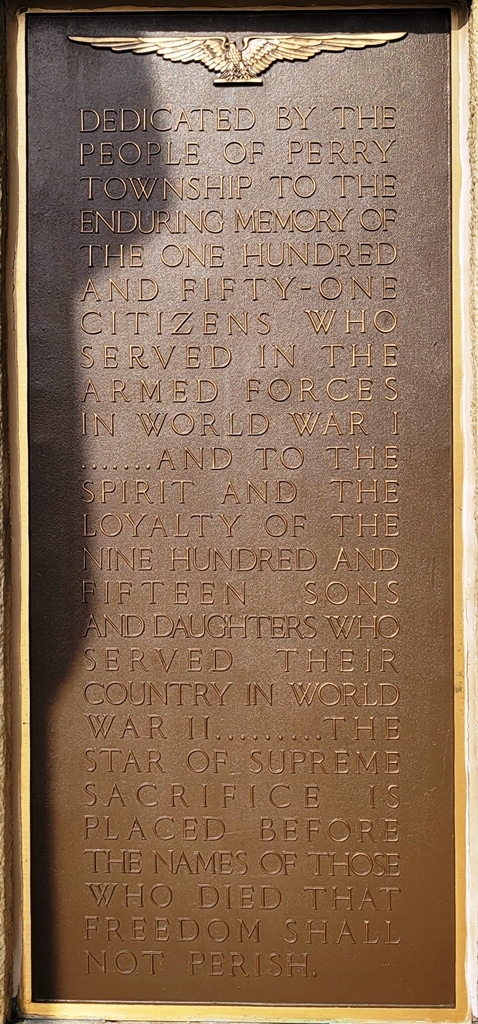 CITIZENS OF PERRY TWP. WAR VETERANS MEMORIAL PALQUE A